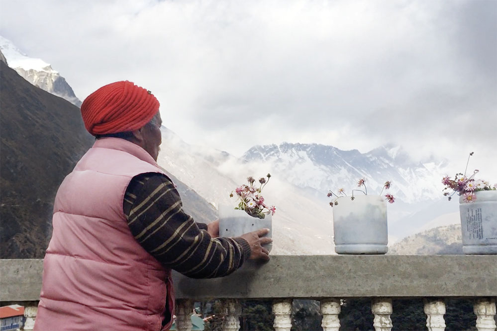 Hombre mirando al Everest